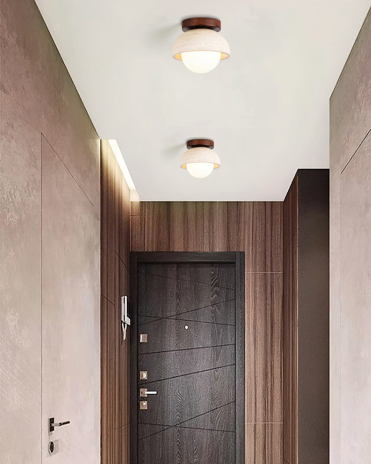 Palermo Ceiling Light shown illuminated in a dark room.