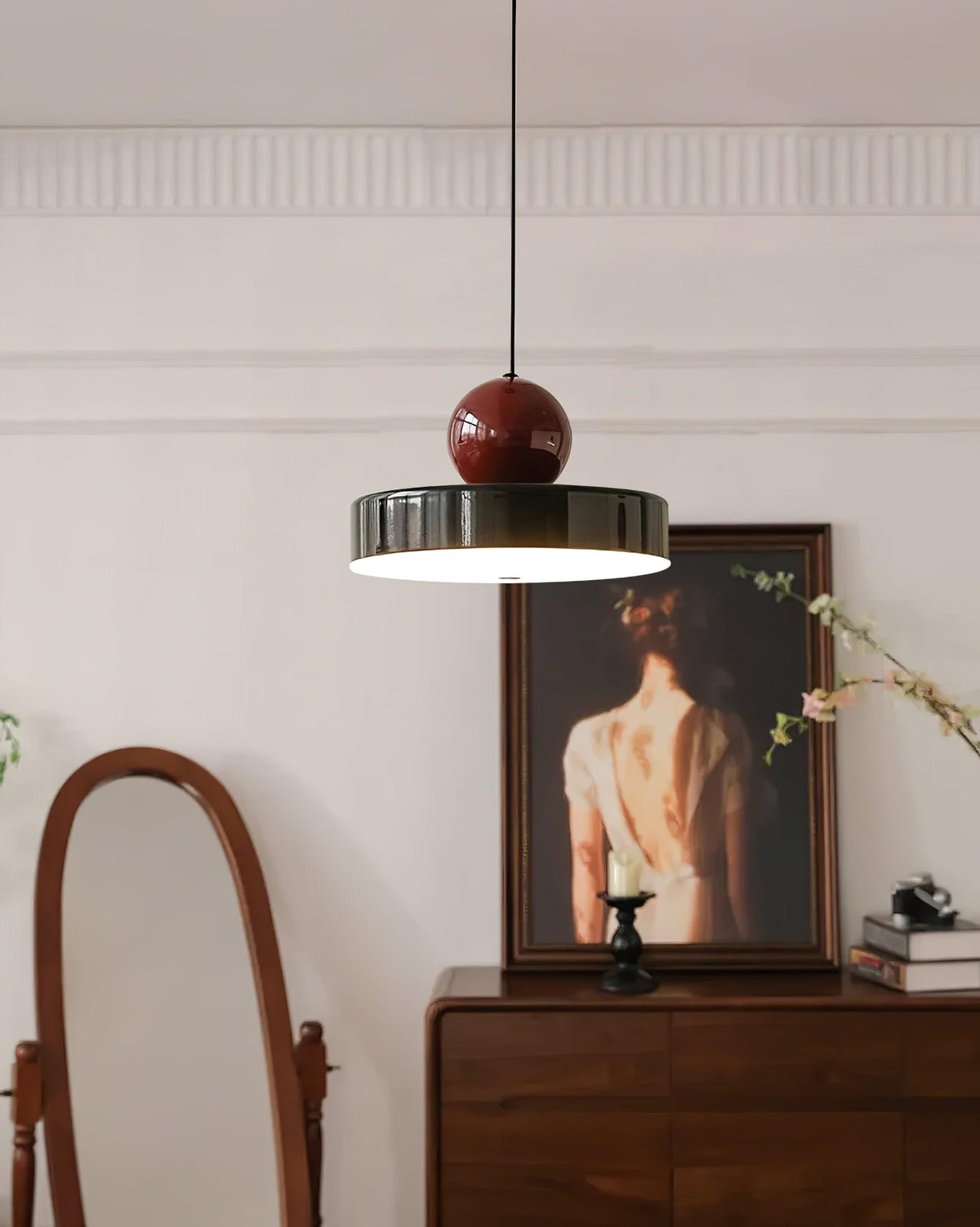 Pendant Lamp Metal Body Red Sphere Shade Modern Retro Accent-Neutral Decor
