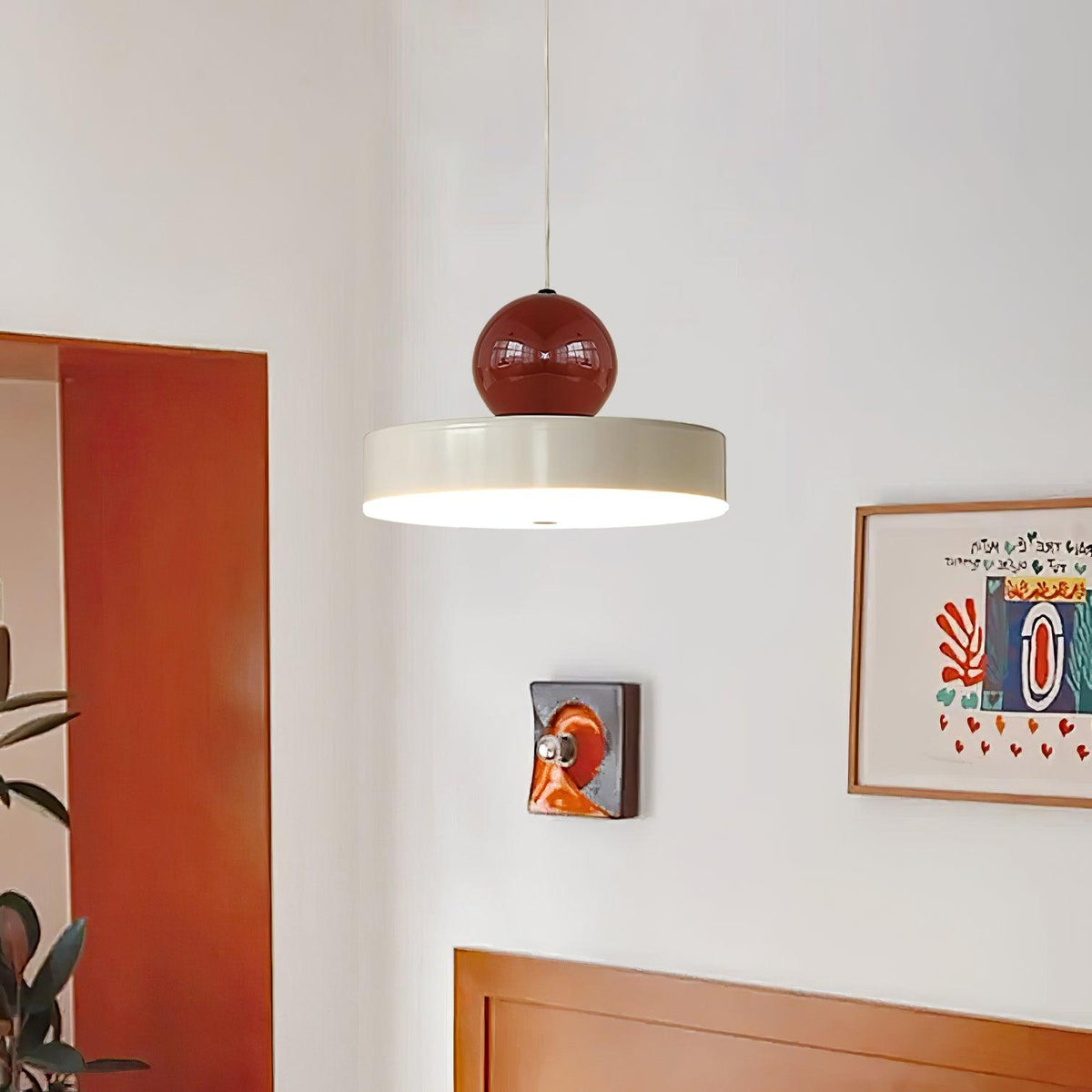 Pendant Lamp Metal Body Red Sphere Shade Modern Retro Accent-Neutral Decor