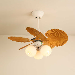 Ventilateur de plafond Aurelia en bois et verre vintage avec lumière
