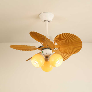 Ventilateur de plafond Aurelia en bois et verre vintage avec lumière