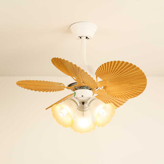 Ventilateur de plafond Aurelia en bois et verre vintage avec lumière