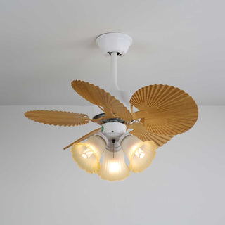 Ventilateur de plafond Aurelia en bois et verre vintage avec lumière