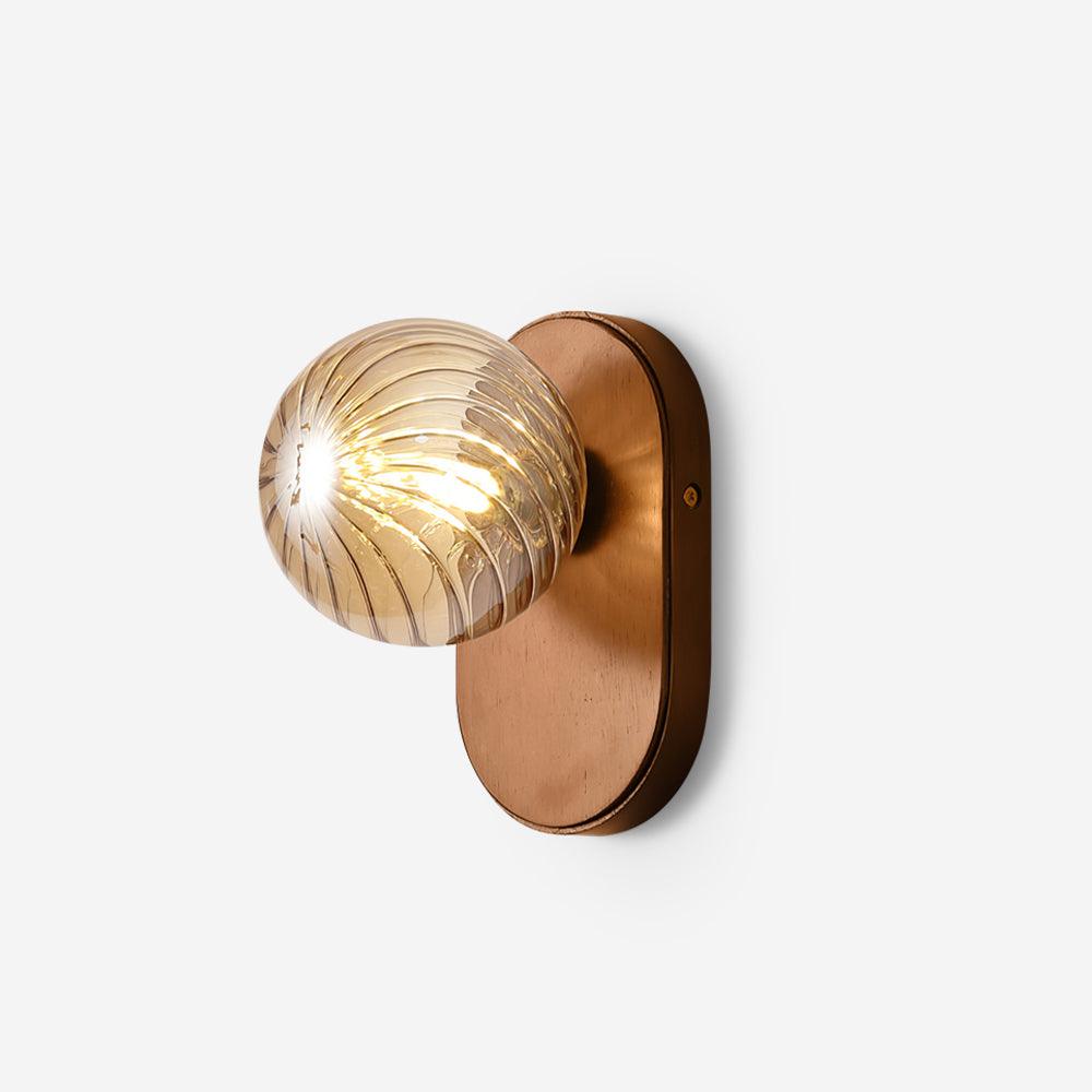 Wall Lamp Wood Body Amber Ribbed Glass Globe Walnut Color Modern Accent-Neutral Decor