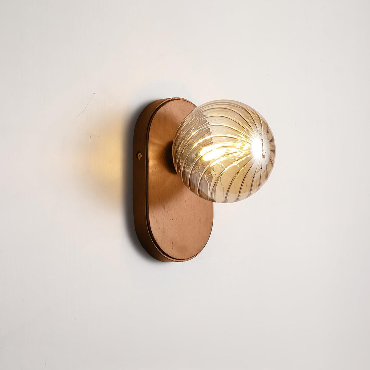Wall Lamp Wood Body Amber Ribbed Glass Globe Walnut Color Modern Accent-Neutral Decor