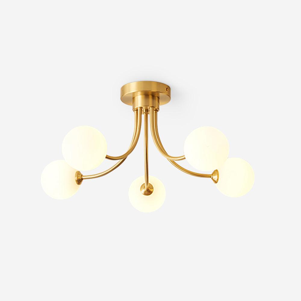 Ceiling Light Brass Branching Arms Opal Globe Shades Modern Elegant-Neutral Decor