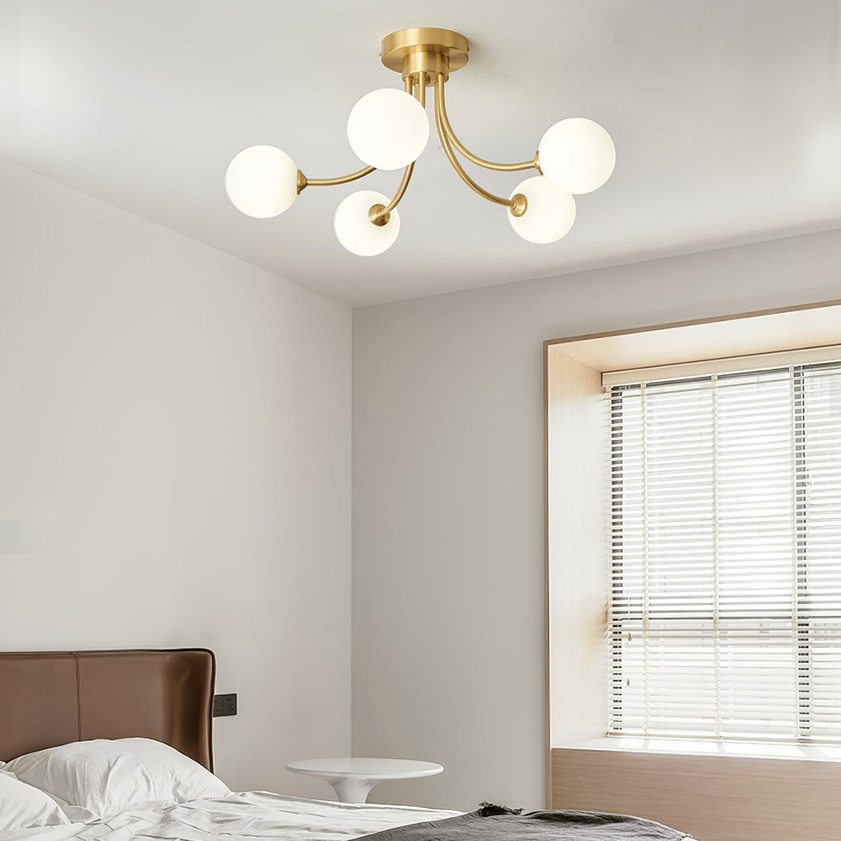 Ceiling Light Brass Branching Arms Opal Globe Shades Modern Elegant-Neutral Decor