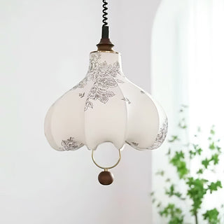 Lustra Suspension Lanterne en Tissu Poire pour Salon