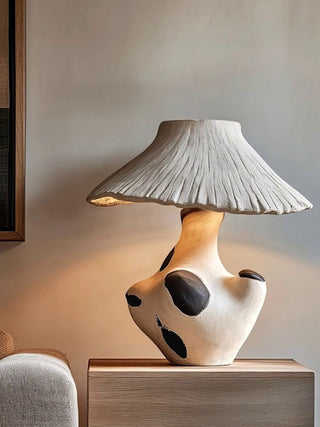 Pebble-Inlay Sculptural Plaster Table Lamp-Neutral Decor