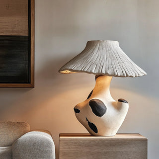 Pebble-Inlay Sculptural Plaster Table Lamp-Neutral Decor