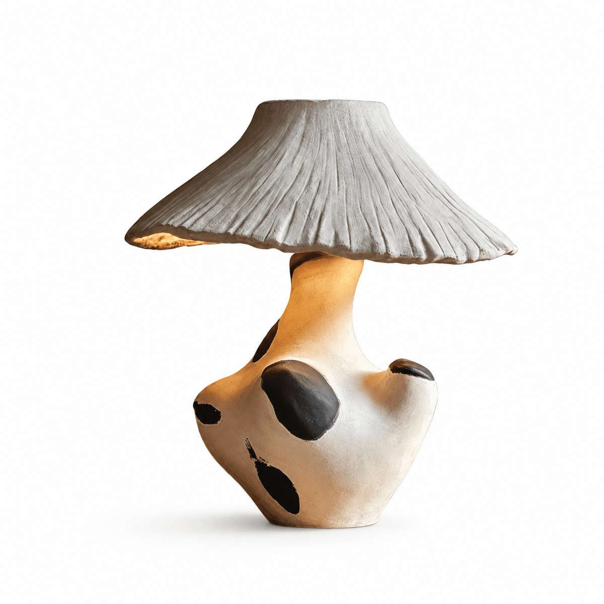 Pebble-Inlay Sculptural Plaster Table Lamp-Neutral Decor