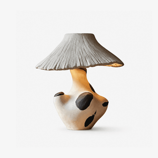 Pebble-Inlay Sculptural Plaster Table Lamp-Neutral Decor