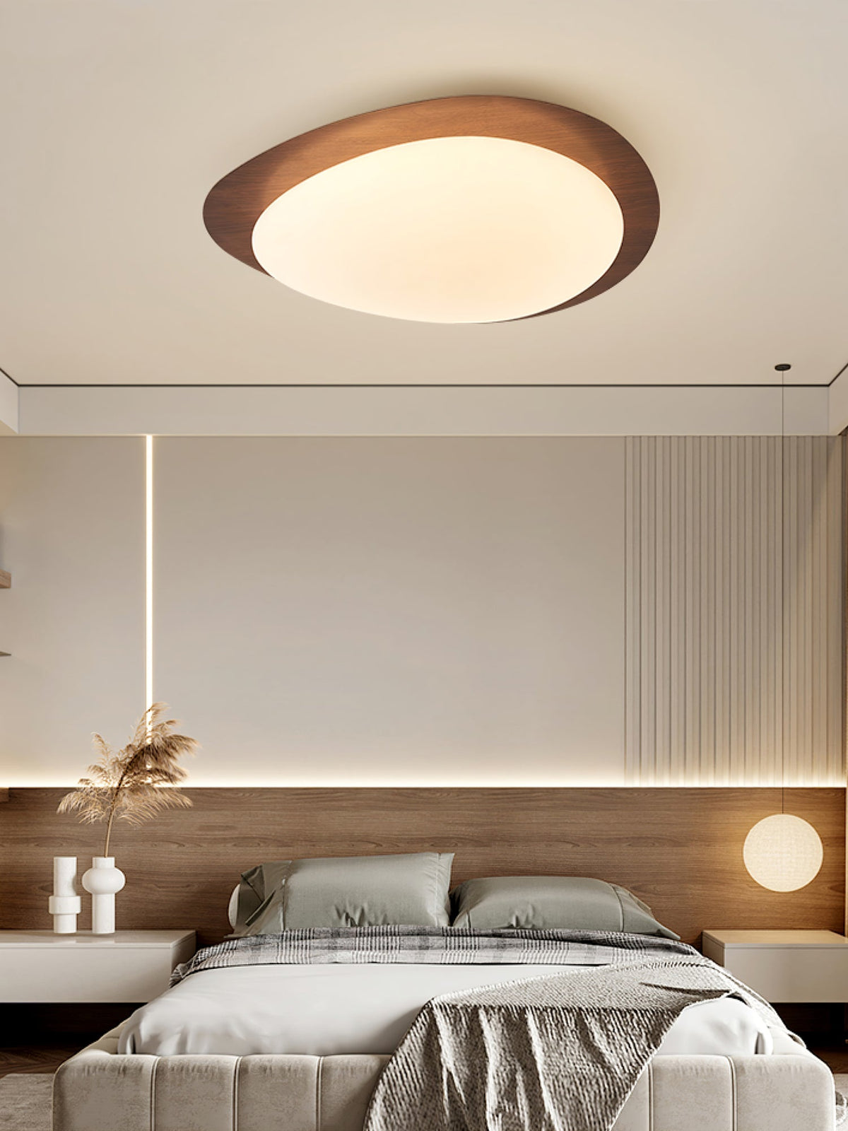 Zevelle Plafonnier Galet en Noyer Acrylique LED