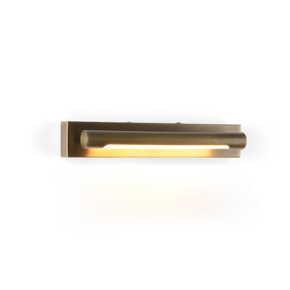 Penrith Linear Brass Wall Sconce in antique brass finish, front view.