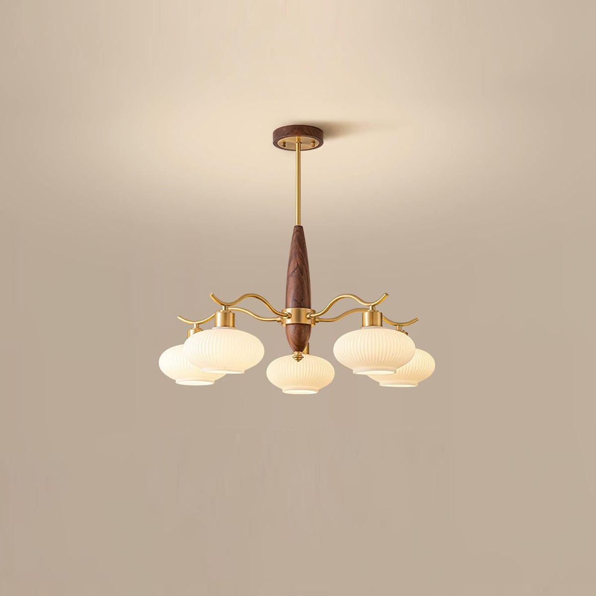Cavien Brass and Walnut Chandelier-Neutral Decor