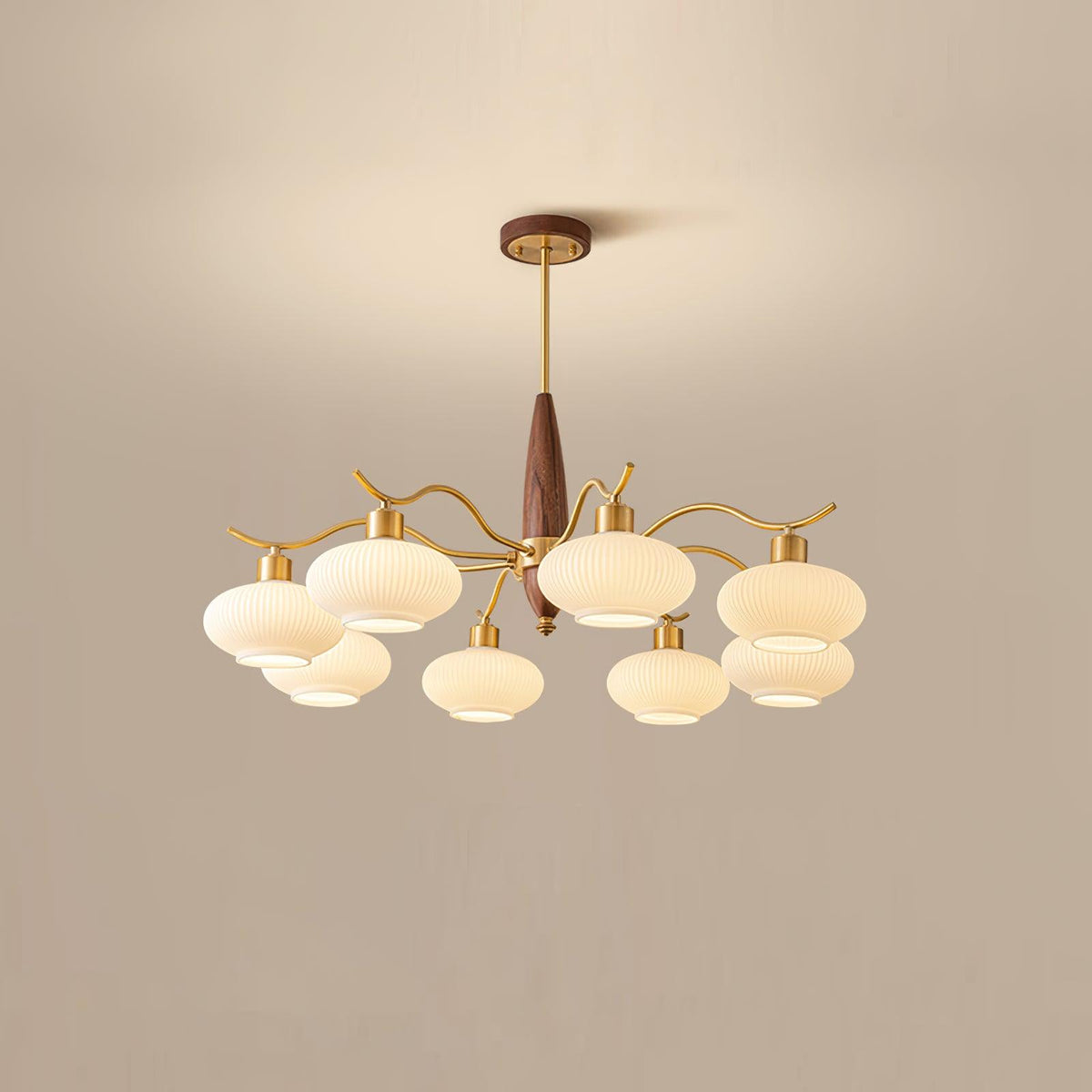 Cavien Brass and Walnut Chandelier-Neutral Decor