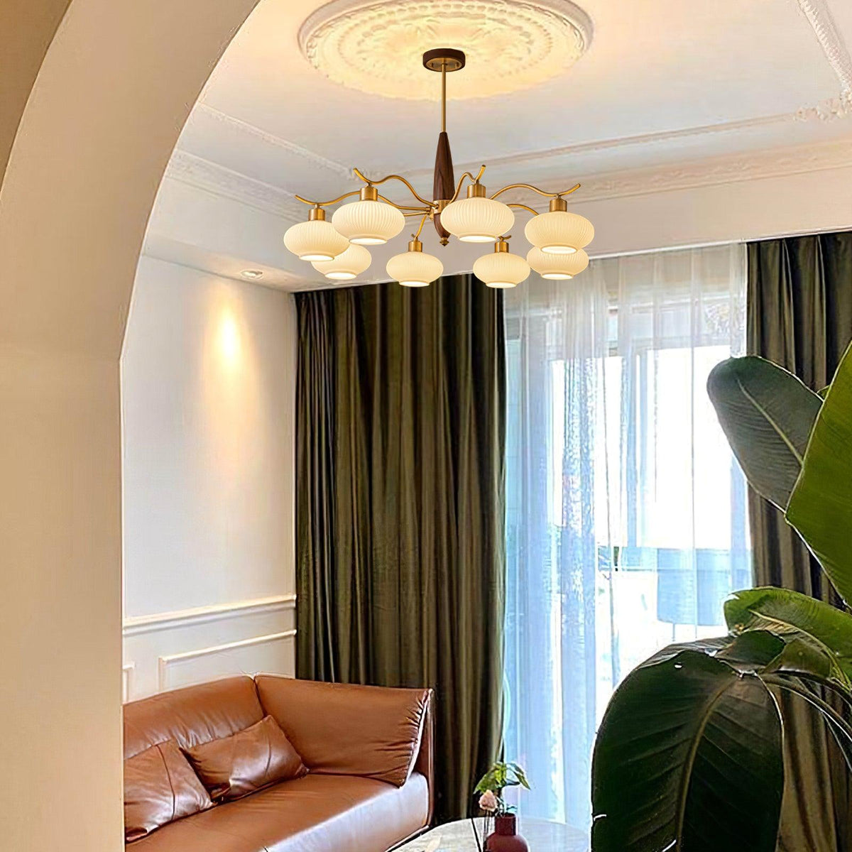 Cavien Brass and Walnut Chandelier-Neutral Decor