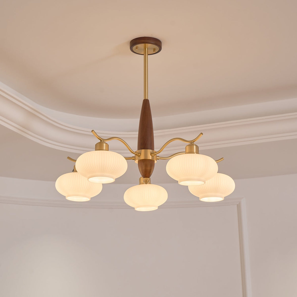 Cavien Brass and Walnut Chandelier-Neutral Decor