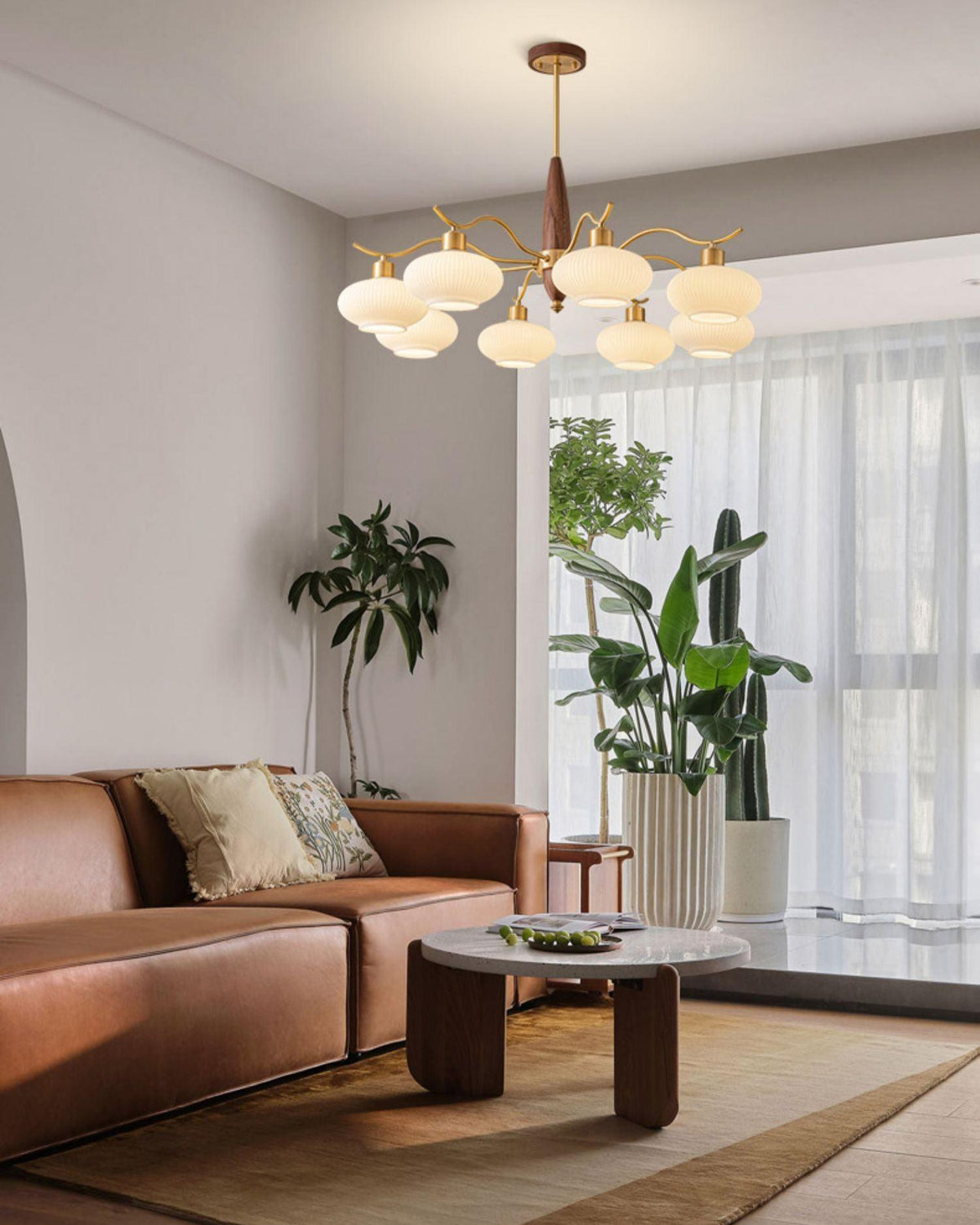Cavien Brass and Walnut Chandelier-Neutral Decor