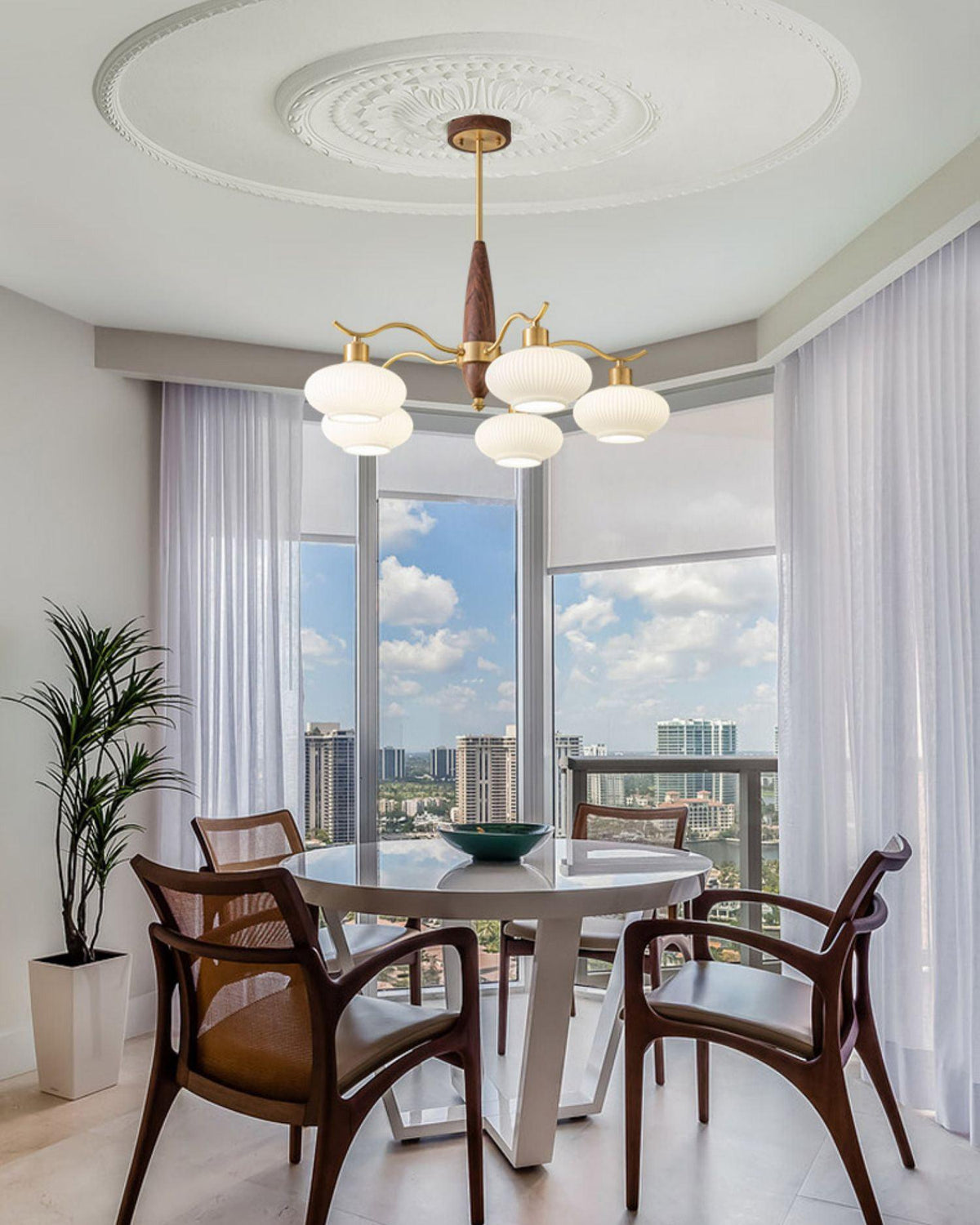 Cavien Brass and Walnut Chandelier-Neutral Decor