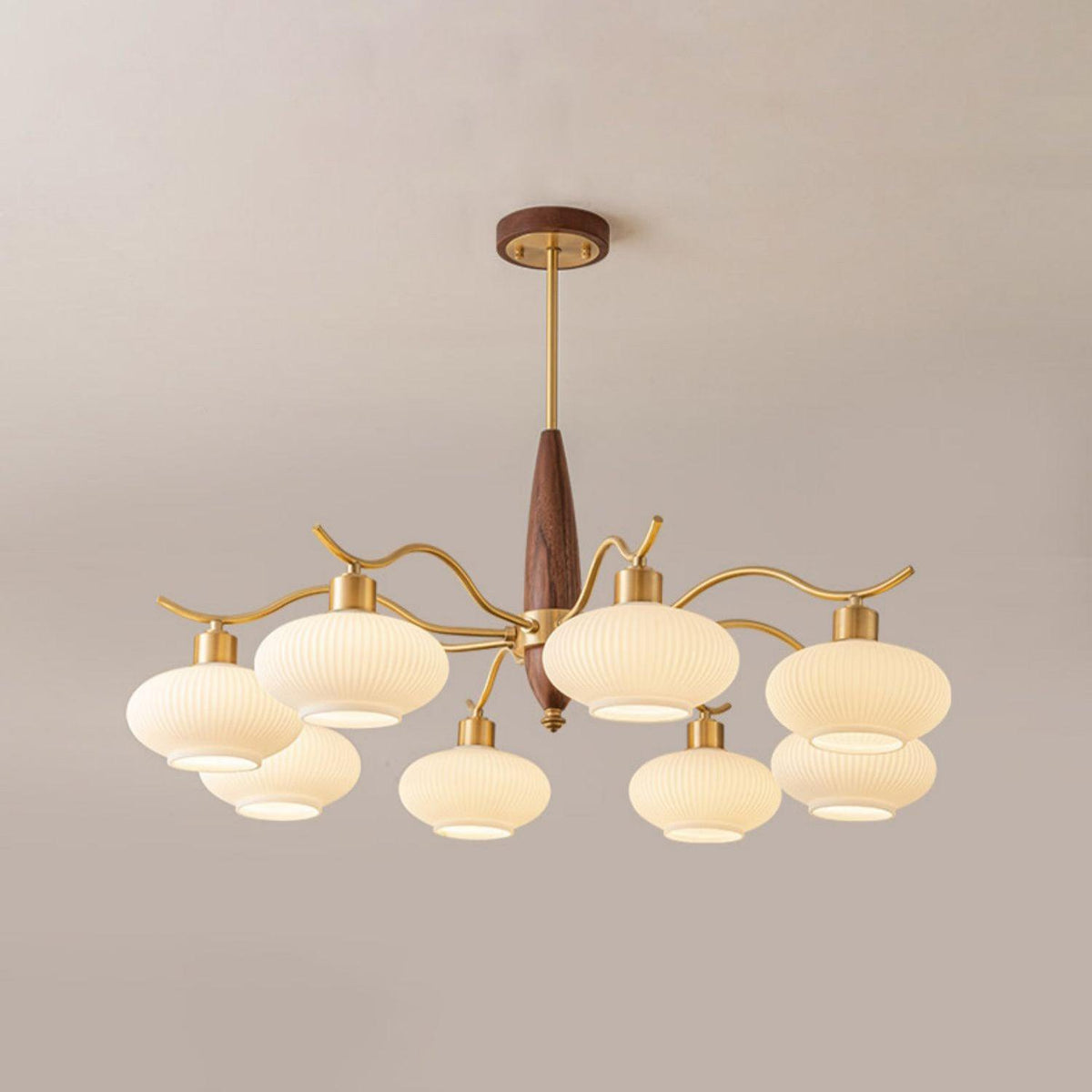 Cavien Brass and Walnut Chandelier-Neutral Decor
