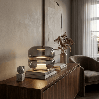 Perla Smoke Glass Table Lamp-Neutral Decor