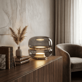 Perla Smoke Glass Table Lamp-Neutral Decor