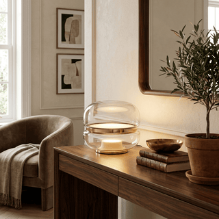 Perla Smoke Glass Table Lamp-Neutral Decor