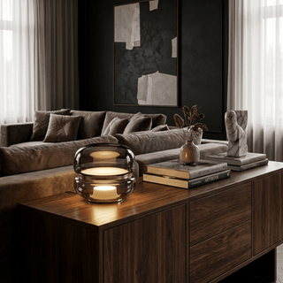 Perla Smoke Glass Table Lamp-Neutral Decor