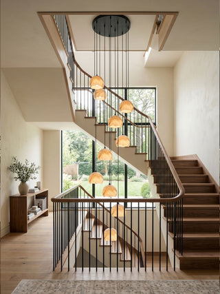 Petal Alabaster Dome Staircase Chandelier-Neutral Decor