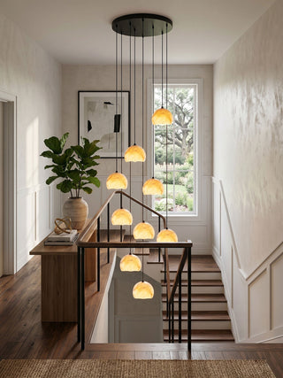 Petal Alabaster Dome Staircase Chandelier-Neutral Decor