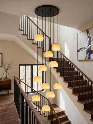 Petal Alabaster Dome Staircase Chandelier-Neutral Decor