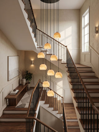 Petal Alabaster Dome Staircase Chandelier-Neutral Decor