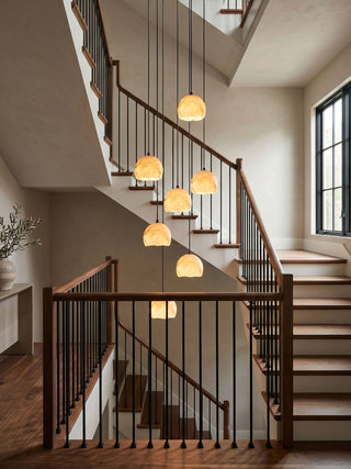 Petal Alabaster Dome Staircase Chandelier-Neutral Decor