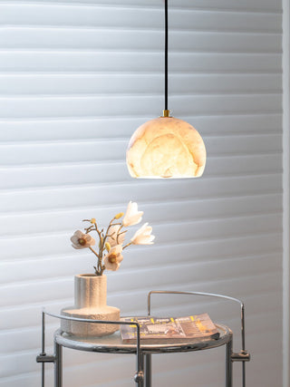Petal Alabaster Dome Staircase Chandelier-Neutral Decor