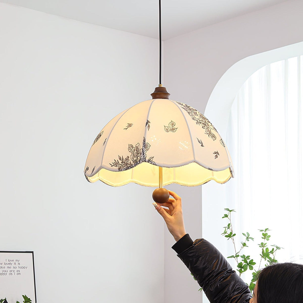Jovevia Pétale Chuchotement Bois Tissu Pendentif Lampe