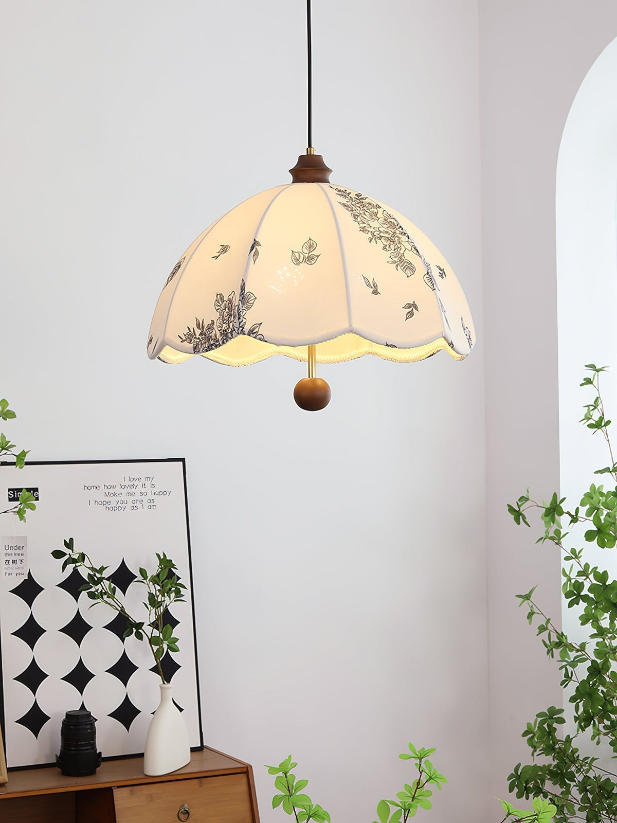 Jovevia Pétale Chuchotement Bois Tissu Pendentif Lampe