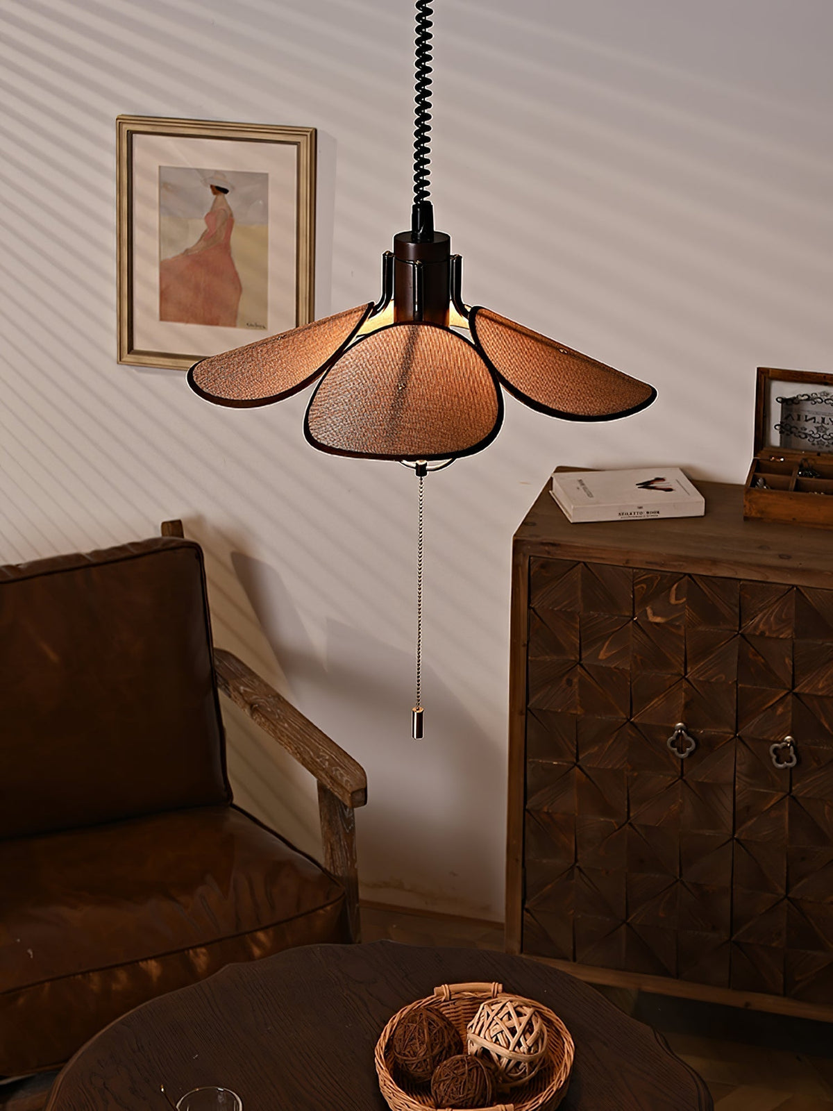 Utalion Traditionnel Pétale Floraison Bois Tissu Pendentif Lumière