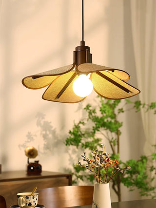 Utalion Traditionnel Pétale Floraison Bois Tissu Pendentif Lumière