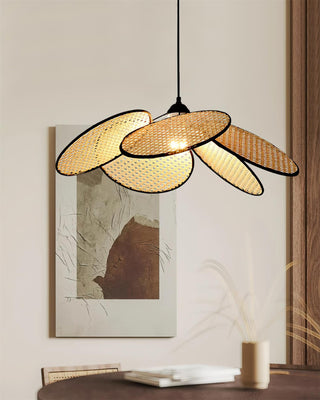 Vemarora Premium Élégance Pétales Rotin Tissu Pendentif Lampe