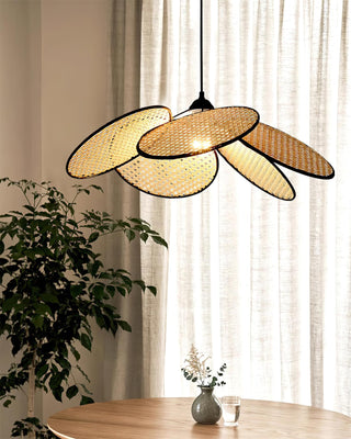 Vemarora Premium Élégance Pétales Rotin Tissu Pendentif Lampe