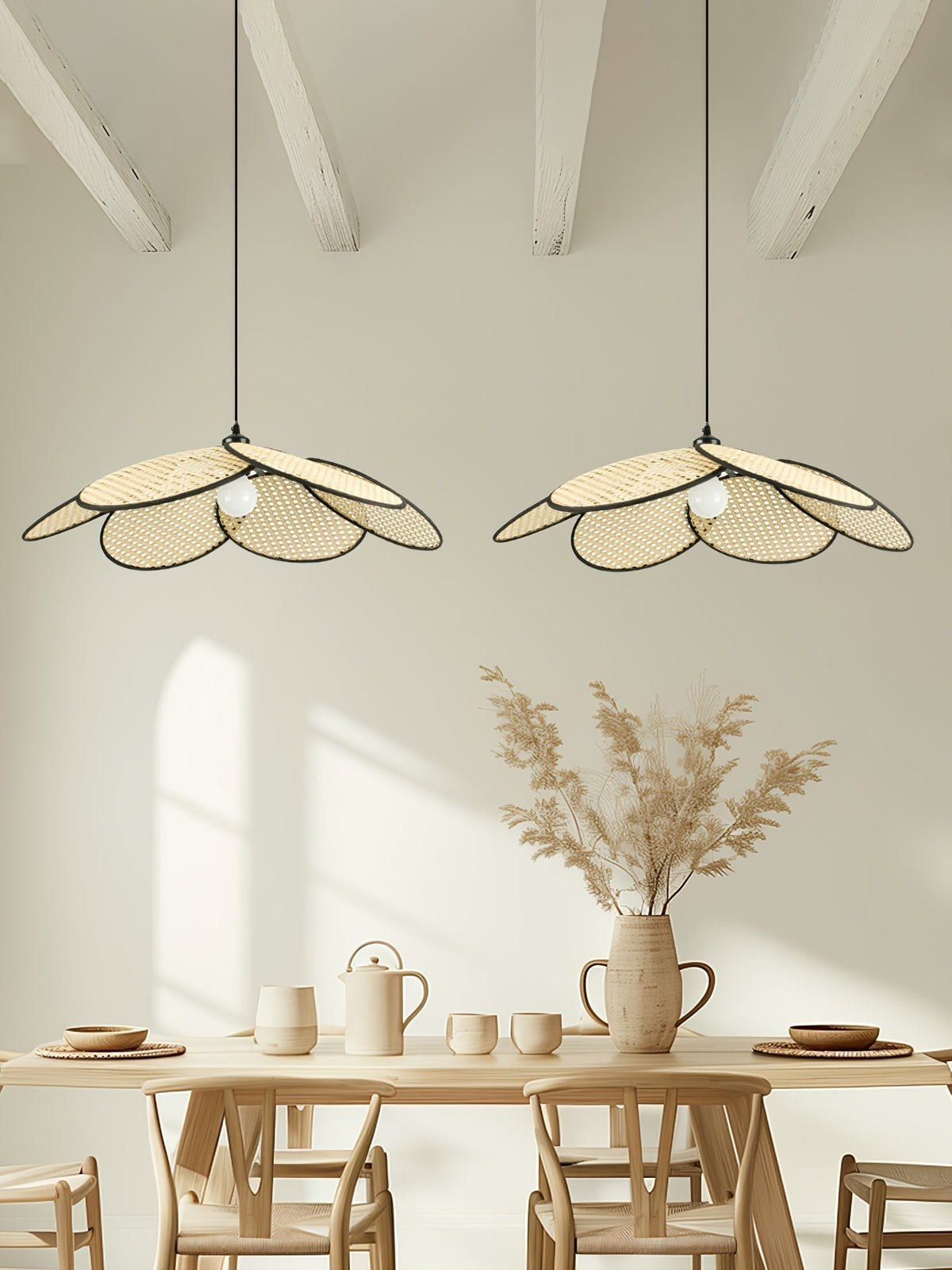 Saliona Premium Élégance Pétales Rotin Tissu Pendentif Lampe