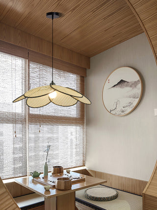 Vemarora Premium Élégance Pétales Rotin Tissu Pendentif Lampe