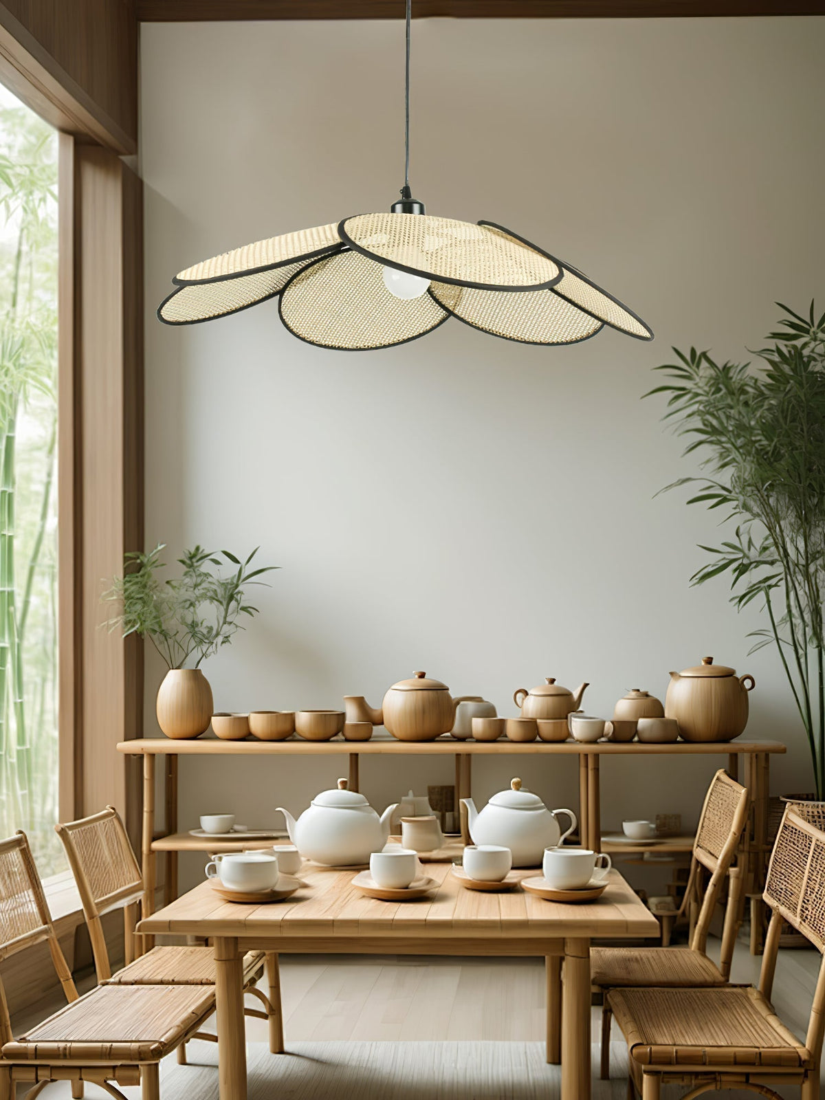 Saliona Premium Élégance Pétales Rotin Tissu Pendentif Lampe
