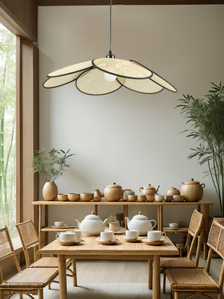 Vemarora Premium Élégance Pétales Rotin Tissu Pendentif Lampe