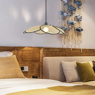 Vemarora Premium Élégance Pétales Rotin Tissu Pendentif Lampe
