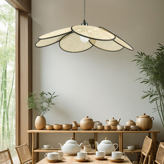 Vemarora Premium Élégance Pétales Rotin Tissu Pendentif Lampe