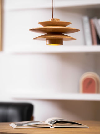 Cascade Wooden Disc Swag Pendant Lamp-Neutral Decor