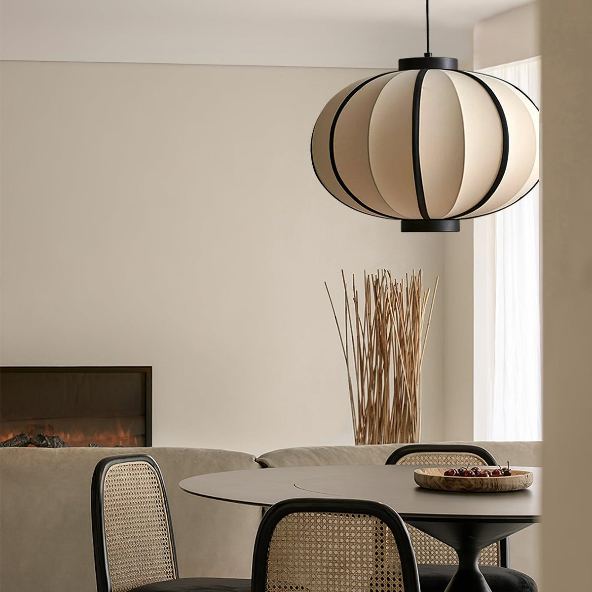 Lumara Pendant Lamp Fabric Lantern Frame Vintage-Neutral Decor