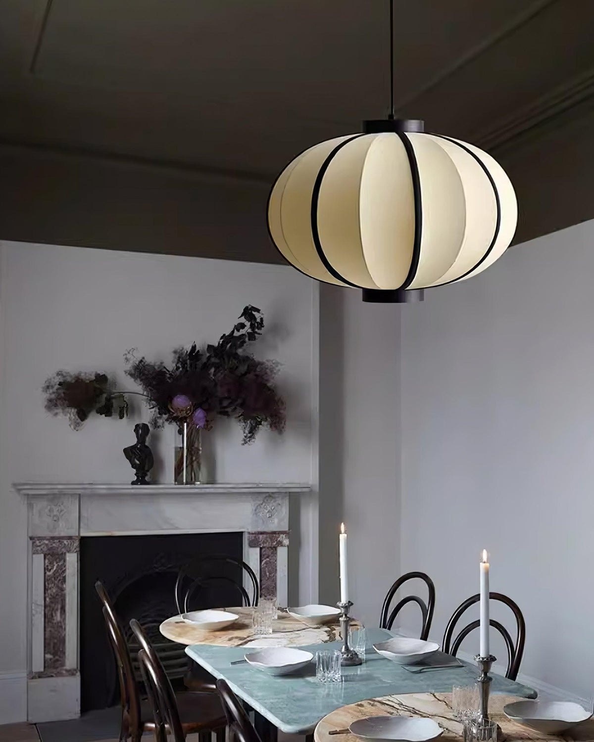 Lumara Pendant Lamp Fabric Lantern Frame Vintage-Neutral Decor